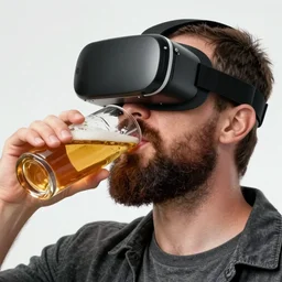 a bearded man wearing a vr set & drinking a beer, real life skin, intricate, highly detailed, artstation, concept art, smooth, sharp focus, art by artgerm and greg rutkowski