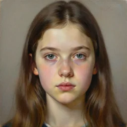 A portrait of a sincere-looking girl, oil on canvas, masterpiece, hi-fructose, artgerm , Norman rockwell, craig mullins, noah bradley, trending on pxiv, highly detailed face, clear eyes concept art, hdri, 4k-