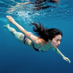 portrait of a young woman swimming in space, colorful, ( ( mads berg ) ), christopher balaskas, ( ( victo ngai ) ), rich grainy texture, detailed, dynamic pose, light blue filter, grainy lights, high contrast, dark tint, smooth shaded, editorial illustration, ( ( dither ) )