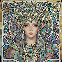headshot portrait of a high fantasy female elf ornate goddess, arney freytag, concept art, fantasy, 4k, CG render, colorful, hd, trading card, magic the gathering, vibrant, octane, New art nouveau, insanely detailed,