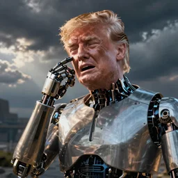 ultra realistic robot donald trump crying
