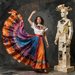 nobody realizes that some people expend tremendous energy merely to be normal. flowing fabric, mexican fashion, gum bichromate print, pop art surrealism, lowbrow, haute couture, high fashion photography, nouveau realisme decollage, paper mache sculpture, contemporary sculpture