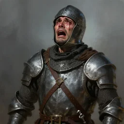 half - length portrait of a medieval warrior, cry of despair. fantasy, digital painting, hd, detailed.