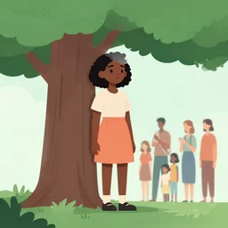 lonely african american girl standing close to a tree, clean cel shaded vector art. shutterstock. behance hd by lois van baarle, artgerm, helen huang, by makoto shinkai and ilya kuvshinov, rossdraws, illustration