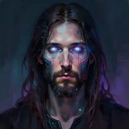 « a portrait o cyberpunk jesus, glowing eyes, a digital painting by charlie bowater, featured on cgsociety, fantasy art, behance hd, wiccan, artstation hd »