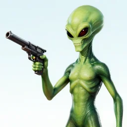 one eyed tentacle alien holding ray gun, in style of 1950s pulp fiction cover