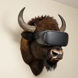 hunting trophy bison head in oculus vr nailed to the wall,
