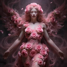 professional digital art of wonderful symmetrical goddess with a pink roses body, soft lighting, cinematic, painted, intricate, detailed, foreboding, by art by meredit frampton and gregory crewdson, epic, stunning, gorgeous, much wow, cinematic, masterpiece.