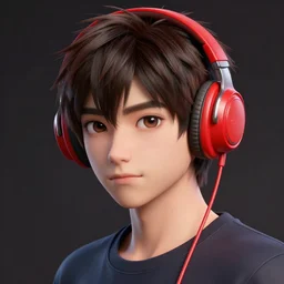 a portrait of an anime character of a beautiful boy wearing a red monkey headphone, by wlop, greg rutkowski, thomas kinkade, super detailed, 3 d, 4 k wallpaper