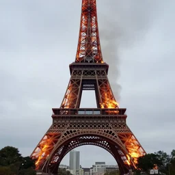 eiffel tower is burning, realistic footage, natural lighting, bfmtv