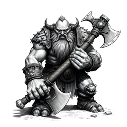 ogre irongut with a battle axe in the style of warhammer fantasy : : head and torso drawing
