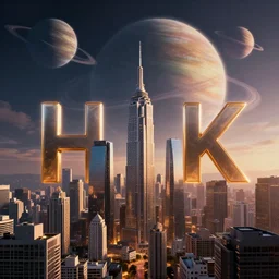 in a city with planets in the skyline, 4k, HDR, award-winning, octane render, artstation