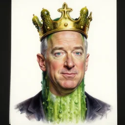 movie poster, the cucumber king with the face of jeff bezos, wearing a crown made of pickles. detailed airbrush art, by gertrude abercrombie