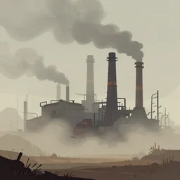 a dusty hazey day with smog and factory smoke, drawn in sharp vectors in a stylish modern hand drawn artist, trending on artstation, featured on deviantart