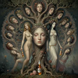 breathe into euphoria, alterd carbon, adam and eve, madison beer, half - woman half - tree, many heads fractal infinite, geisha, dreamy ethereal vibe,, atmospheric, detailed intricate render, fibbonacci, detailed illustration, hd, 4 k, digital art, overdetailed art, surrealistic, by greg rutkowski, by loish, laura sava, slavic traditional trending on artstation, deviantart