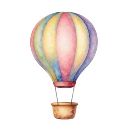 watercolor art cute hot air balloon on blank all white background, illustration, vector art