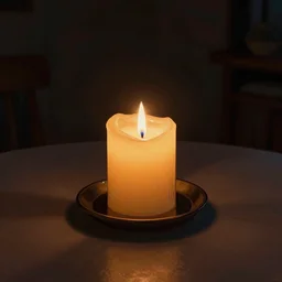 digital drawing, candle that is lit on a table, in a candle holder, in a dark room, eerie glow, 8 k