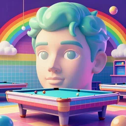earl norem, giant head, vaporwave rainbow dreamscape, 8 0's tile pool room, giant head statue ruins, by beeple, rainbow, windows, 3 d rendering, fantasy lut, epic composition, sci - fi, surreal, angelic, roman marble statue, cinematic, 8 k, unreal engine, photorealistic, palm trees
