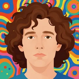 a colorful vibrant closeup portrait of a simple caucasian man with curly mid length brown hair with a calm face and a strong jaw line dreaming psychedelic hallucinations, by kawase hasui, moebius, edward hopper and james gilleard, zdzislaw beksinski, steven outram colorful flat surreal design, hd, 8 k, artstation