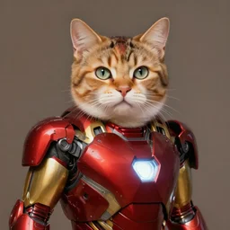 a calico cat wearing iron man's armor, digital painting, high quality, photorealistic