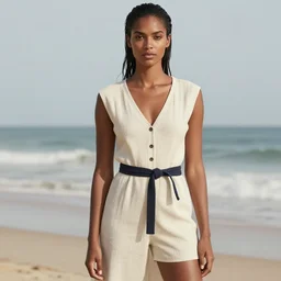 attractive dark skinned woman wearing contemporary clothes, ultra - realistic, studio lighting, at the beach photography by greg rutkowski