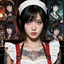portrait of a cyberpunk tattooed barmaid, fine - face, realistic shaded perfect face, fine details. anime. realistic shaded lighting poster by ilya kuvshinov katsuhiro otomo ghost - in - the - shell, magali villeneuve, artgerm, jeremy lipkin and michael garmash and rob rey