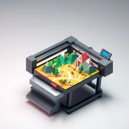 a large printer, printing a colorful world, low poly, on clear background, isometric art, 3 d render, insanely detailed, concept art, ray tracing, smooth, sharp focus, ethereal lighting