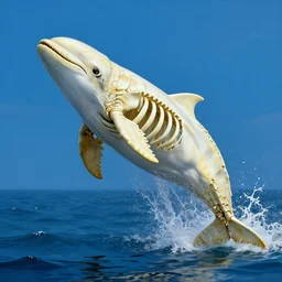 a bleached bone skeleton of a narwhal that is leaping out of the ocean in the style of Keith Thompson and Christopher Bretz, highly detailed, digital painting, HDRI, vivid colors, high contrast, 8k resolution, intricate, photorealistic, smooth