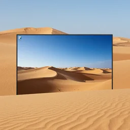bliss windows xp default wallpaper, but overlooking on the desert dunes,