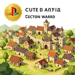 medieval town in 2 d cartoon style. playstation inspired. matte background, high definition, behance award winner
