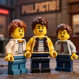 film still of the new lego pulp fiction movie, 4 k