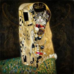 highly detailed oil painting | very intricate | cinematic lighting | black, white and gold color scheme, dark background | a humanoid cat king with a crown | by roberto ferri, by gustav moreau, by singer sargent and klimt, american romanticism, occult art | by austin osman spare, artstation, cgsociety, official art, octane