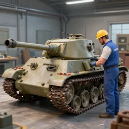 the engineer from TF2 building the Maus tank, photorealistic, 4k