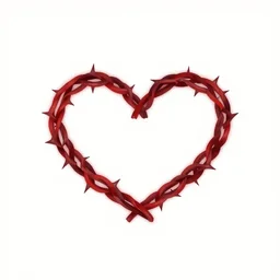 crimson and black heart made of braided thorny vines, minimalist vector logo on white background