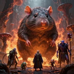 by artgerm and agostino arrivabene, visually stunning, cinematic, ultra realistic, hyper realism, 1 2 k, epic, octane render, unreal engine, vfx, maya, mortal coil, hellfire, giant rat, fungal enchanter, murloc tinyfin, dread infernal, wee whelp, voidwalker