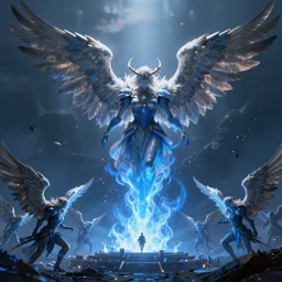 bluefire, battlefield, angels descending upon earth to cleanse it