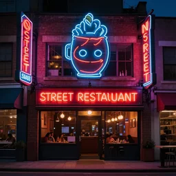 neon street restaurant signs asset pack front view, front perspective