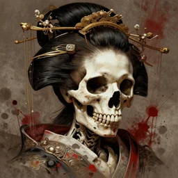 stunning japan geisha skull portrait bones skull dirt bloody background fantasy intricate elegant highly detailed digital painting