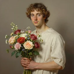 portrait of god, holding a bouquet of flowers ， exude an eternity ， hyperrealistic, by beeple, greg rutkowski, caspar david friedrich, smooth, illustration, elegant, artstation, digital painting.