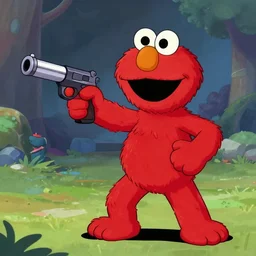 sans from undertale fighting elmo, elmo holds a gun
