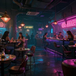 concept art of cyberpunk 2 0 7 7 hookah bar environment, few chairs, neon, highly detailed, 8 k, hdr, studio, matte painting, environment, digital illustration, artstation, by mihai muscan, by marta leydy, by charlotte hughes, by zuzanna dabrowa