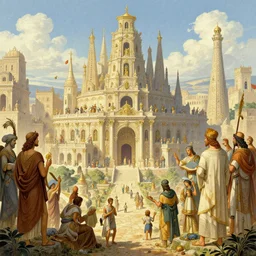 mcbess and rutkowski artwork of civilisation. its people were said to be wise and just, and their city was a beautiful place full of wonderful buildings and treasures.