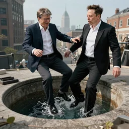 elon musk kicking bill gates down a well, 300 (movie), this is sparta, hyper realistic, unreal engine 4, 4k, render