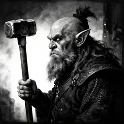 norwegian troll blacksmith with sledgehammer profile portrait half body monochrome portrait hammer cover illustration dramatic kvlt by peder balke by guido crepax by norman bluhm mystic high contrast monochromatic noir