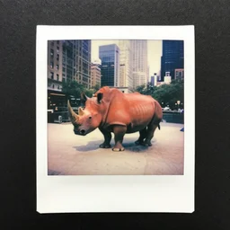 poloroid photography of a red rhino in new york,