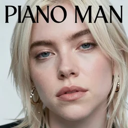 billie eilish closeup face, in the style of piano man album cover