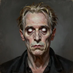 a demonic horrific portrait of vincent price, white eyes, bored, illustration, soft lighting, soft details, painting oil on canvas by edmund blair leighton and charlie bowater octane render, hdr, trending on artstation, 4 k, 8 k, hd
