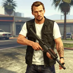 chris pratt with a machine gun gta v style