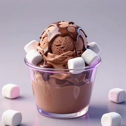 1 cup ice cream sunday, delicious, glistening, chocolate sauce, marshmallows, highly detailed, octane render, 8 k, ultra fine hyper realistic detailed, neon rim lighting, reflections, smooth, sharp focus, 3 d rendering