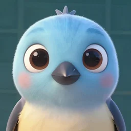 bird stares with both eyes directly into camera, face on shot cartoon style